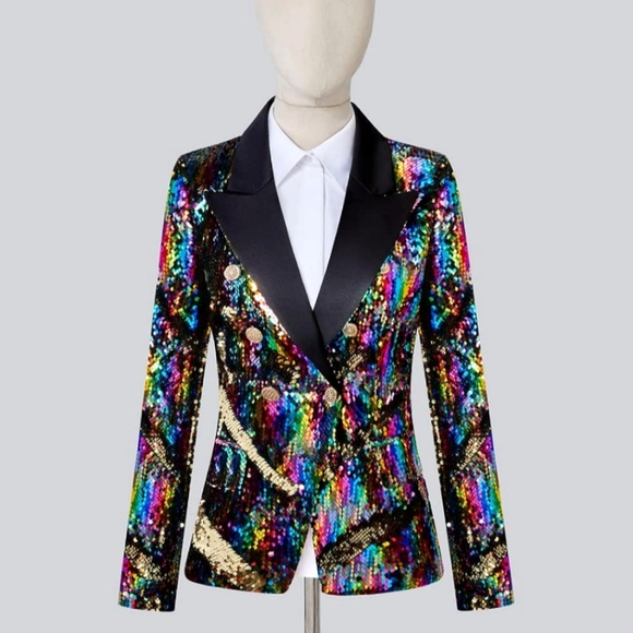 Rainbow Sequin Women's Tuxedo Jacket - Picture 1 of 7